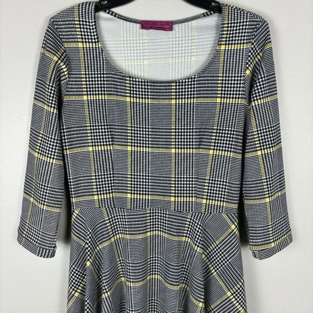 Plaid Dress XS Small A Line Long Sleeve Preppy Academia Schoolgirl Stretch Black - Picture 2 of 6